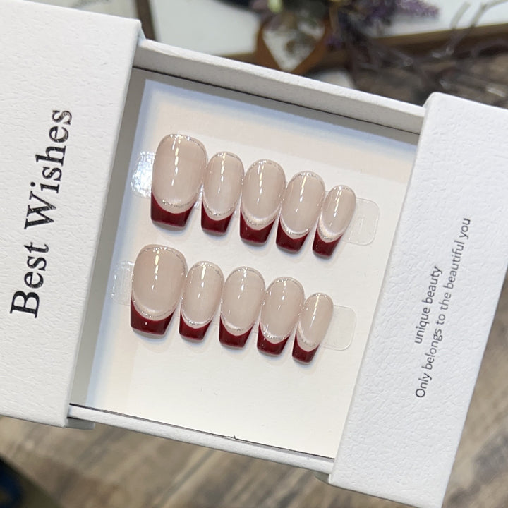 Artistic Gel Press-On Nail Set with Elegant French Tips Bowlift