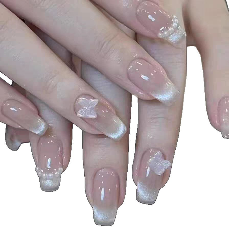 Elegant Press-On Nail Set with Butterfly Accents Bowlift