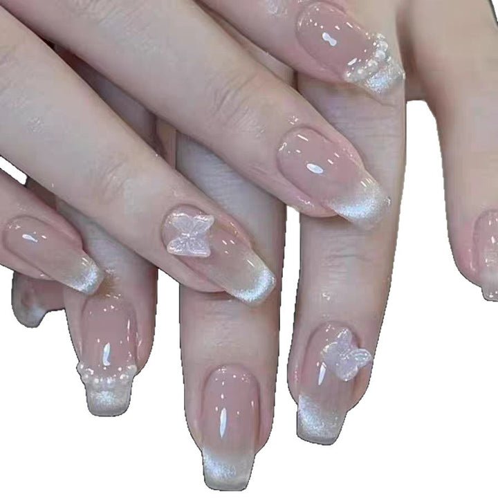 Elegant Press-On Nail Set with Butterfly Accents Bowlift