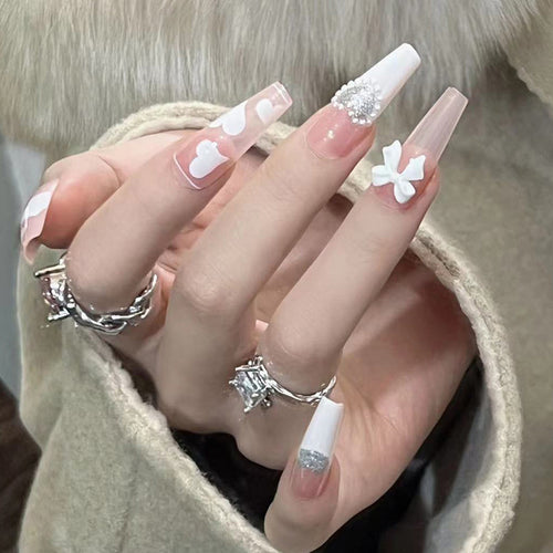 Artificial nail extensions with elegant floral design Bowlift