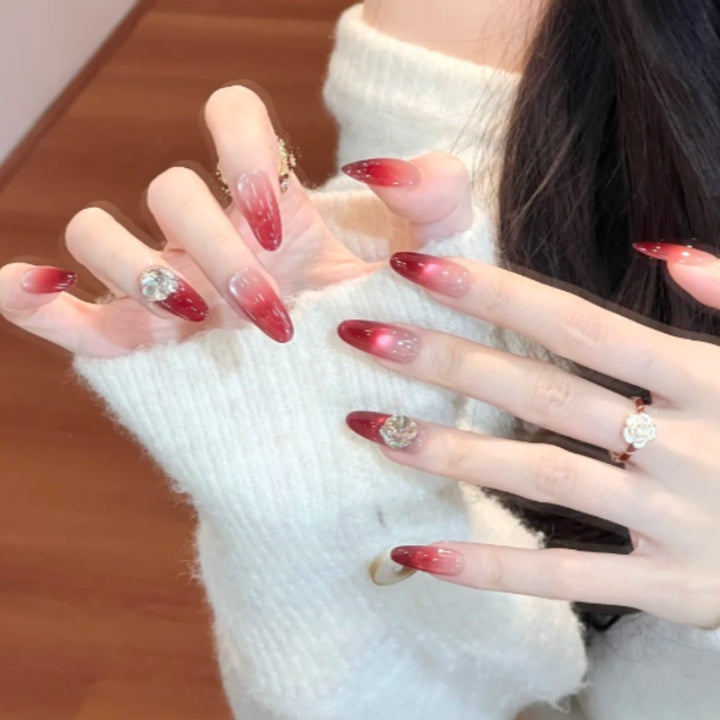 Glamorous Gradient Stiletto Press-On Nails with Rhinestone Accents Bowlift