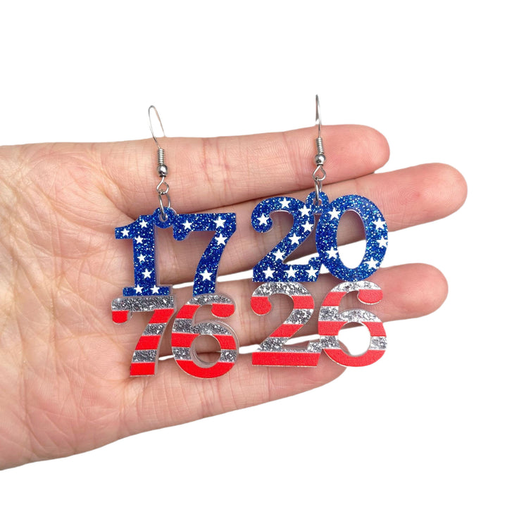 Women's nan patriotic heart dangle earrings with layered star stripe cutout and fishhook Bowlift