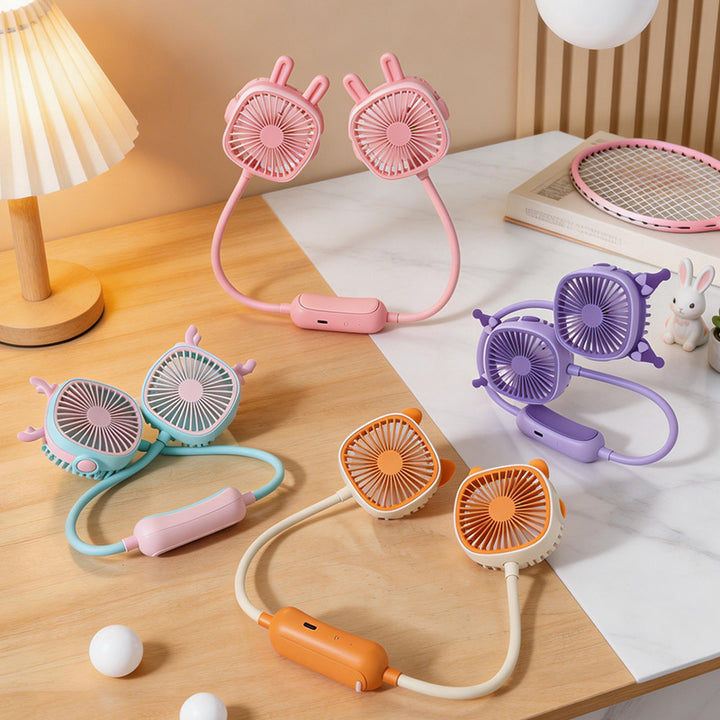 Women's Wearable Neck Fan with Dual Rotating Blades Bowlift