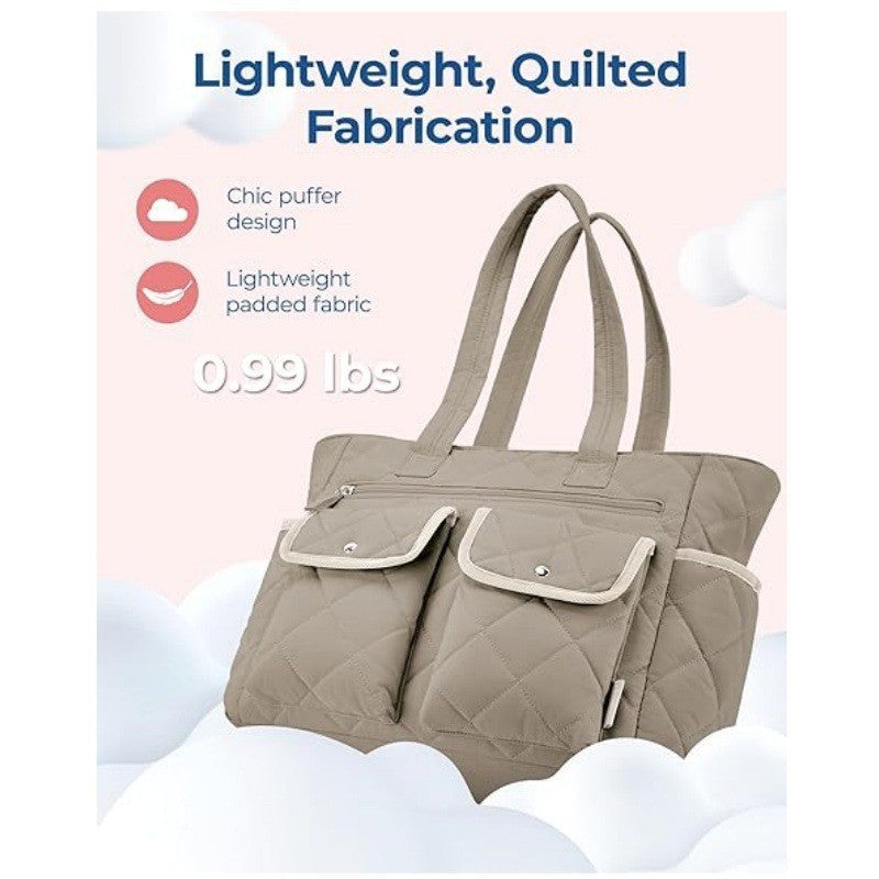 Quilted Tote Bag with Practical Outside Pockets Bowlift