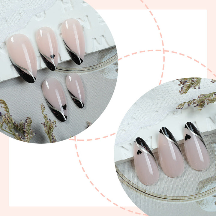 Premium Decorative Press-On Nail Set with Elegant French Design Bowlift
