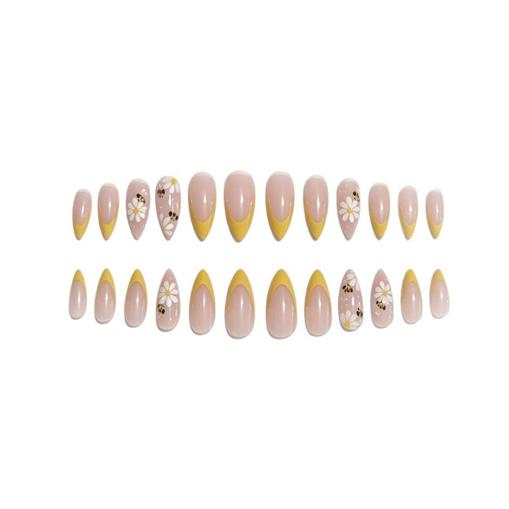 Artificial nails with elegant French tip and floral accents Bowlift