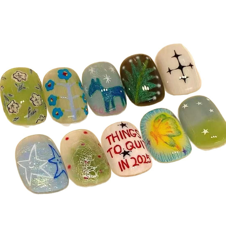 Artistic Cat-Themed Press-On Nail Art Set Bowlift