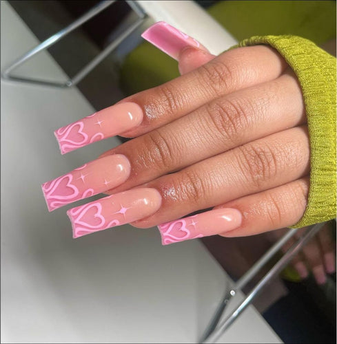 Heart-Design Long Press-On Nails Bowlift