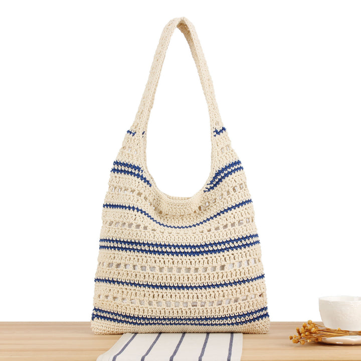 Braided Macrame Shoulder Bag with Modern Stripes Bowlift
