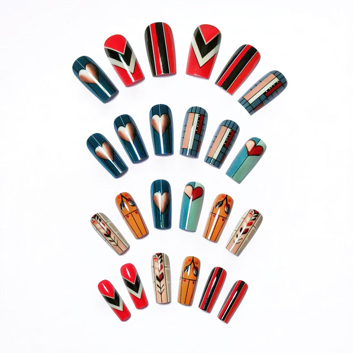 Artificial nails with geometric heart motif Bowlift