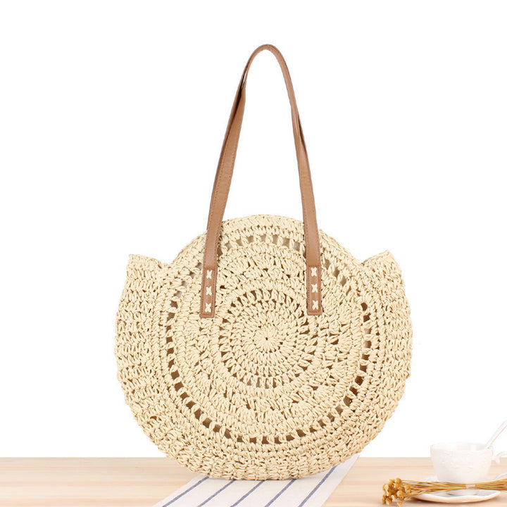 Round straw bag with leather handles Bowlift