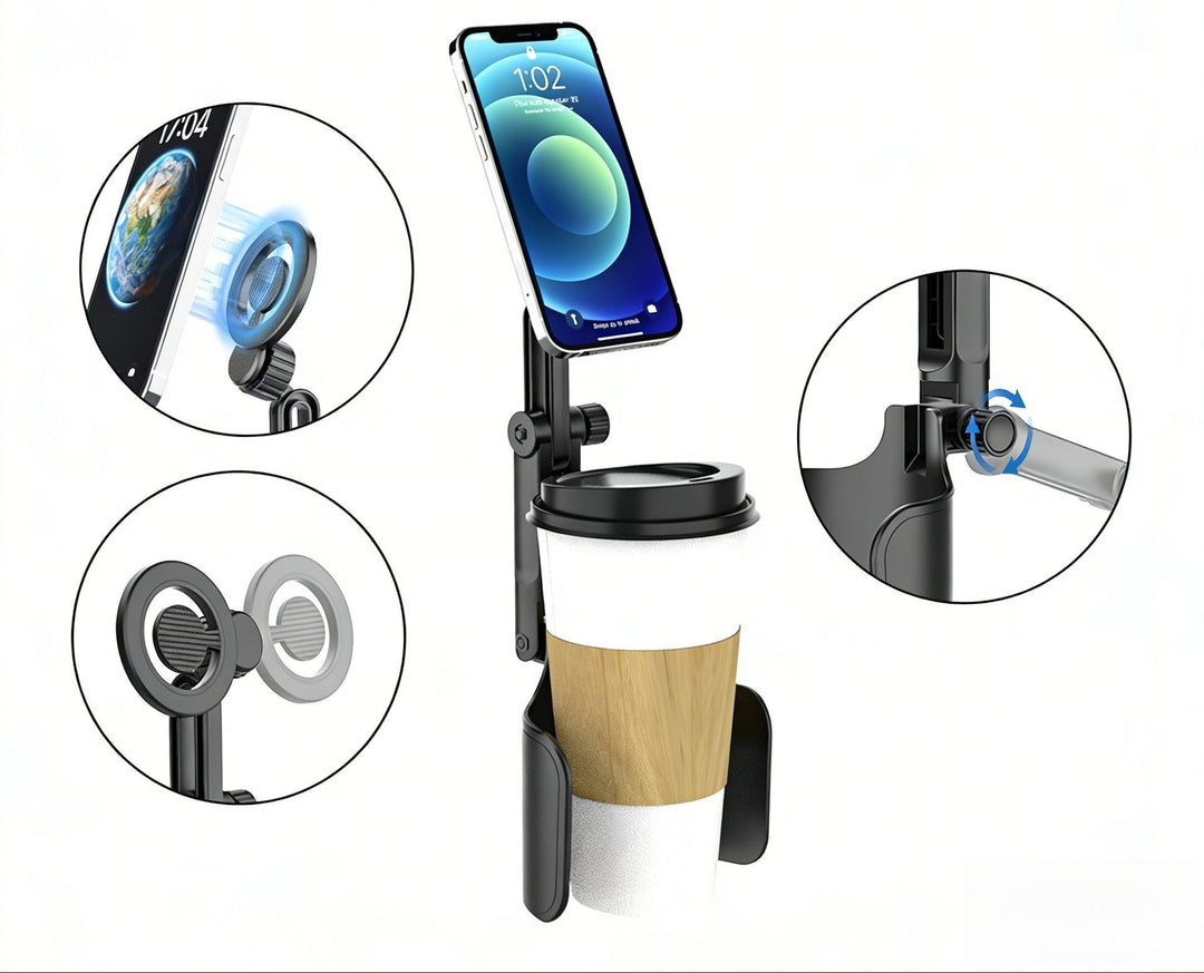 Adjustable car headrest tablet and smartphone holder with telescopic support arm and anti slip cradle Bowlift