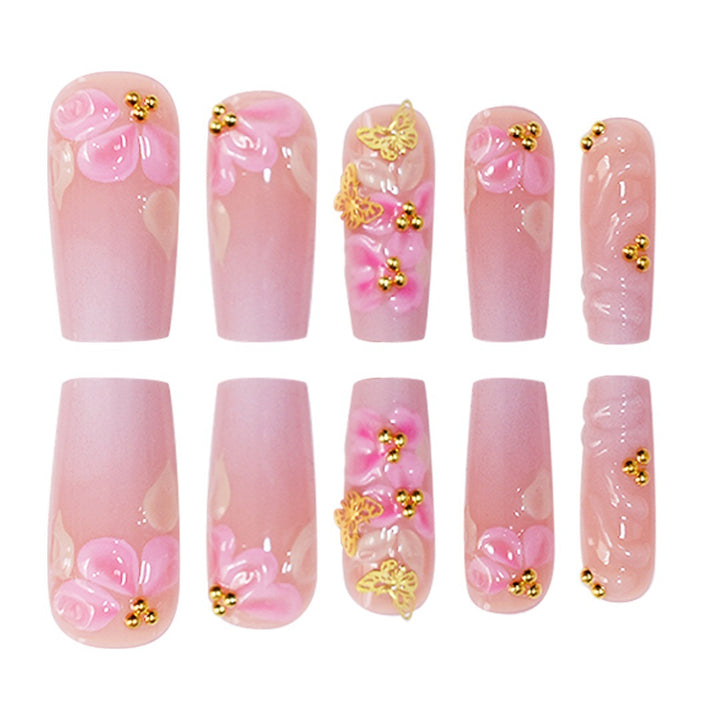 3D Floral Design Press-On Nail Set Bowlift