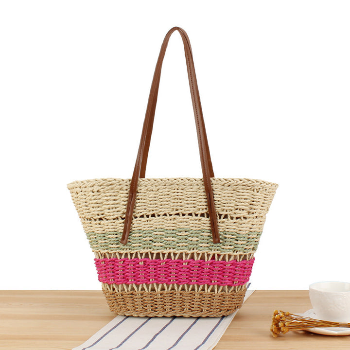 Fashionable straw bag with leather details Bowlift