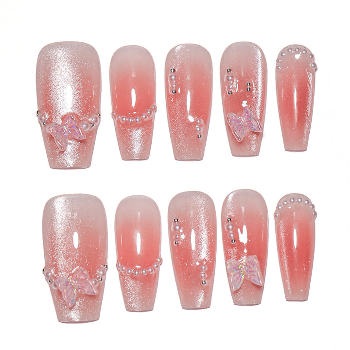 Glamorous artificial nails with elegant bow and butterfly design Bowlift