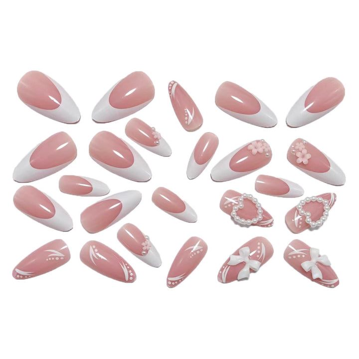 Artificial nails with romantic 3D flower and bow decoration Bowlift