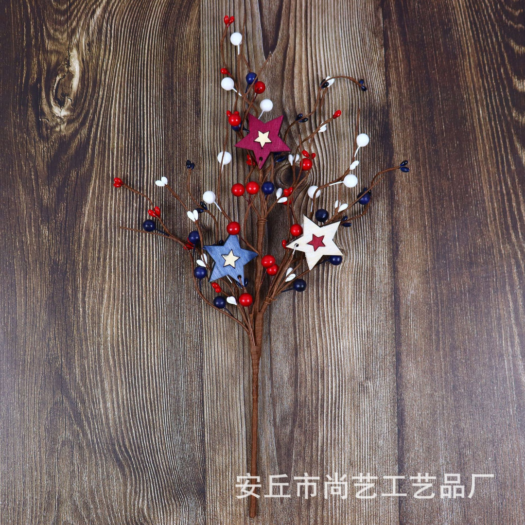 Unisex artificial decorative branch with wooden stars, berries, and flexible stem Bowlift