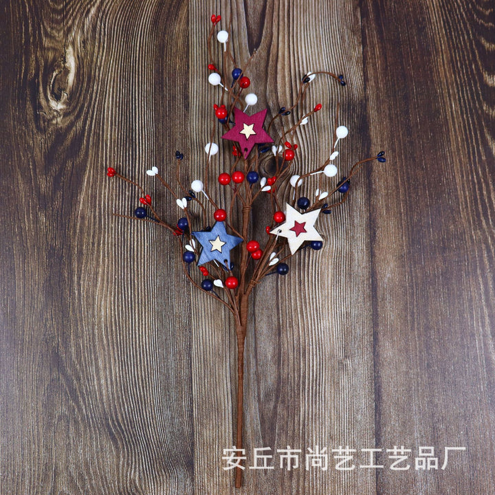 Unisex artificial decorative branch with wooden stars, berries, and flexible stem Bowlift