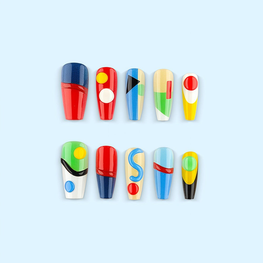 Creative nail art set with geometric patterns and 3D applications Bowlift