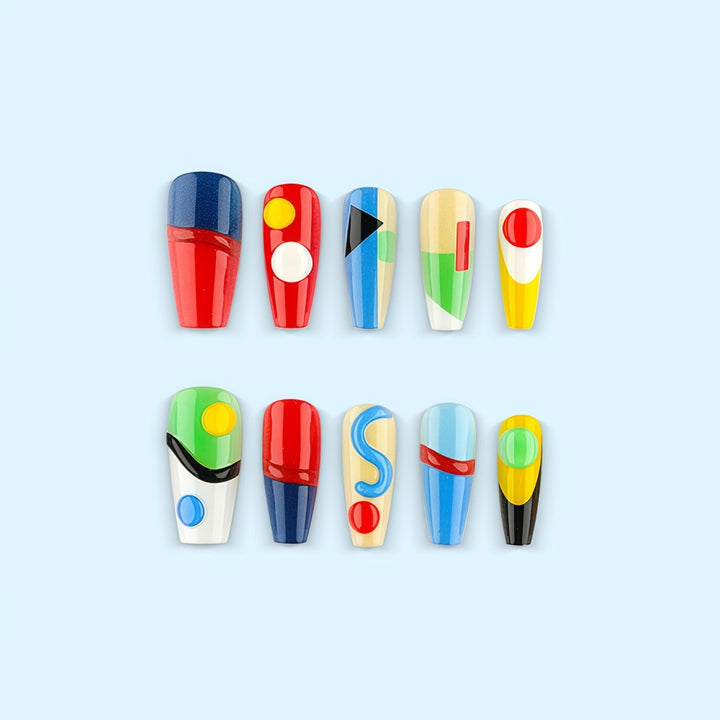 Creative nail art set with geometric patterns and 3D applications Bowlift