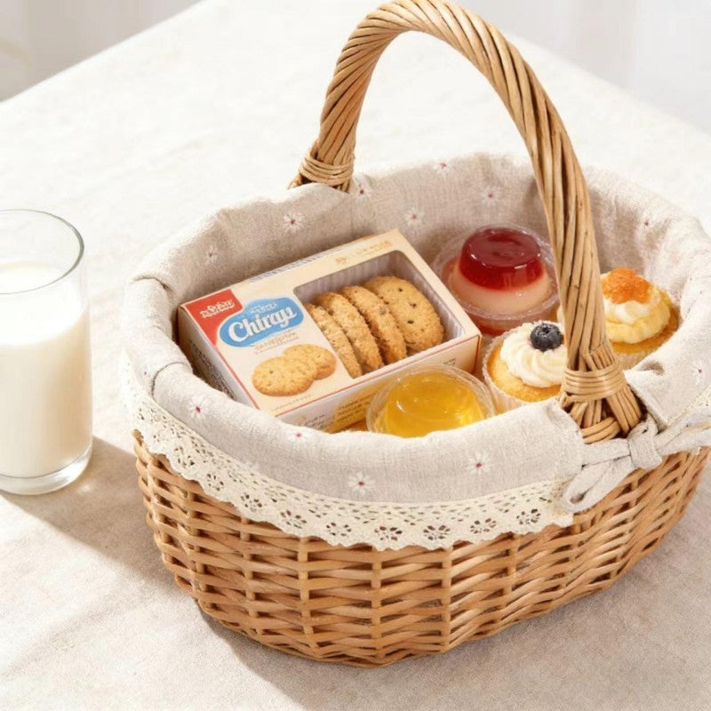 Women braided storage basket with decorative inner lining Bowlift