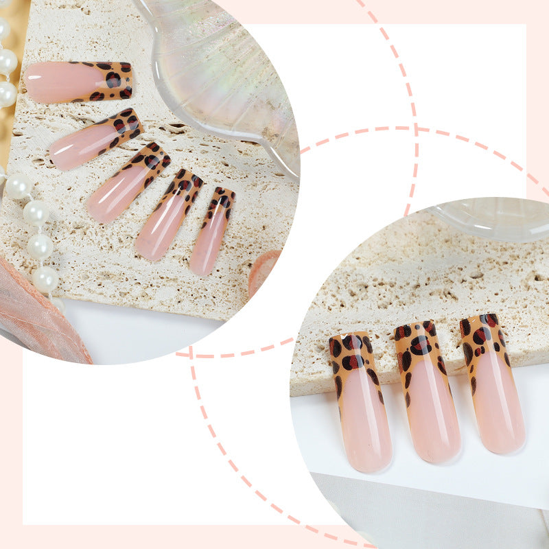 Stylish Press-On Nail Set with Modern Leopard Print Design Bowlift