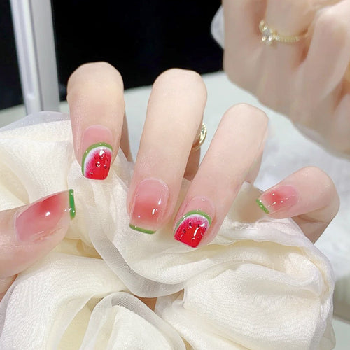 Creative acrylic nail set with watermelon pattern Bowlift