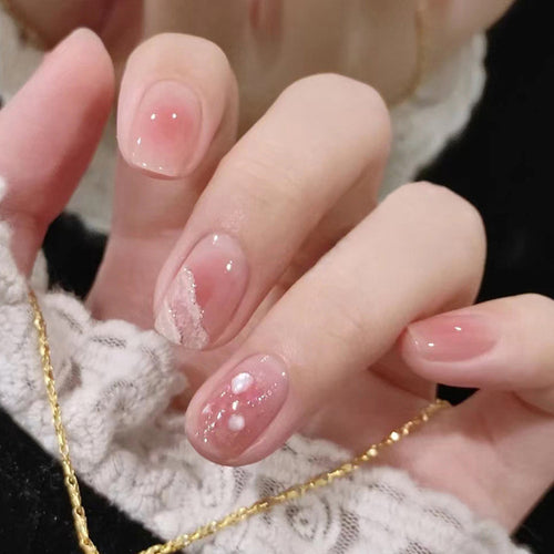 Artificial nails with elegant pearl and glitter design Bowlift