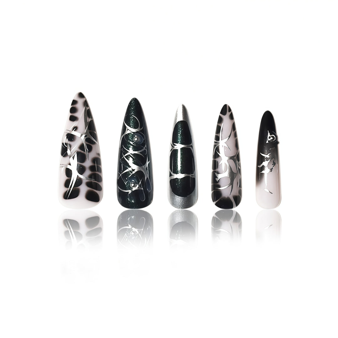 Elegant Stiletto Nail Art Extensions with Intricate Design Bowlift