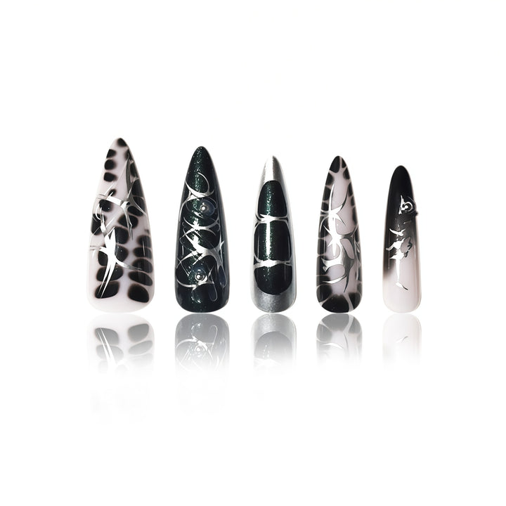 Elegant Stiletto Nail Art Extensions with Intricate Design Bowlift
