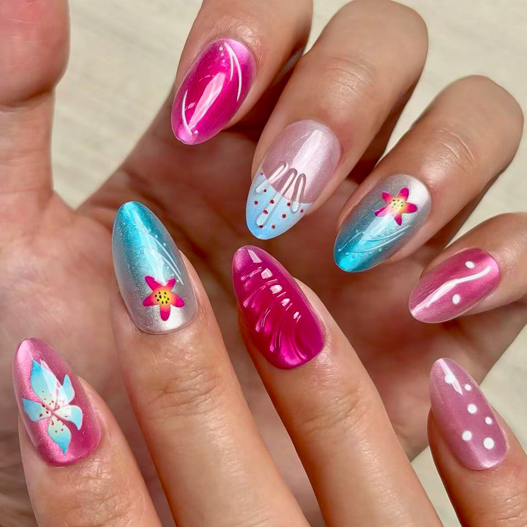 Artistic Floral Design Press-On Nail Set Bowlift