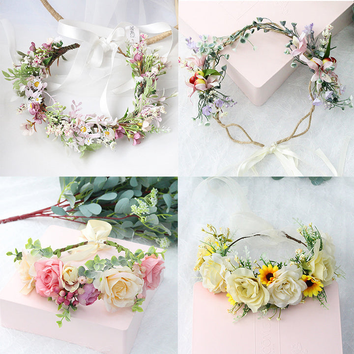 Handmade Romantic Artificial Flower Crown Headband for Bridal and Festival Bowlift