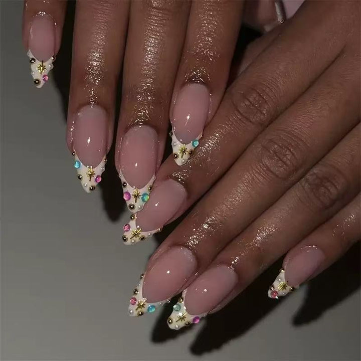 Artificial nail set with glamorous 3D decorations and sparkling rhinestones Bowlift