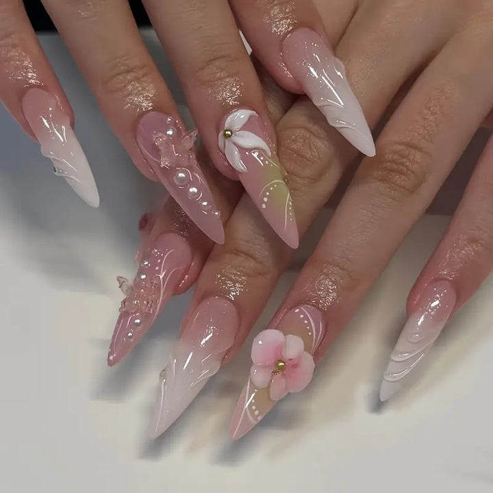 Sculpted Floral Press-On Nail Art Bowlift