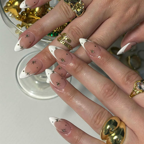Artistic Stiletto Press-On Nail Art with Star and Ombre Design Bowlift