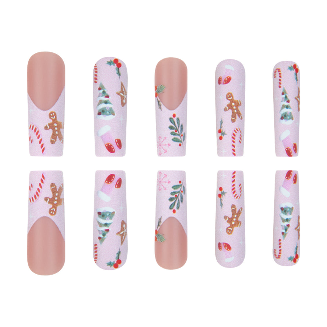 Festive Holiday-Themed Long Press-On Nails Bowlift