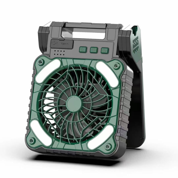 Cooling portable rechargeable rugged worksite fan with LED floodlight and USB Type-C charging Bowlift