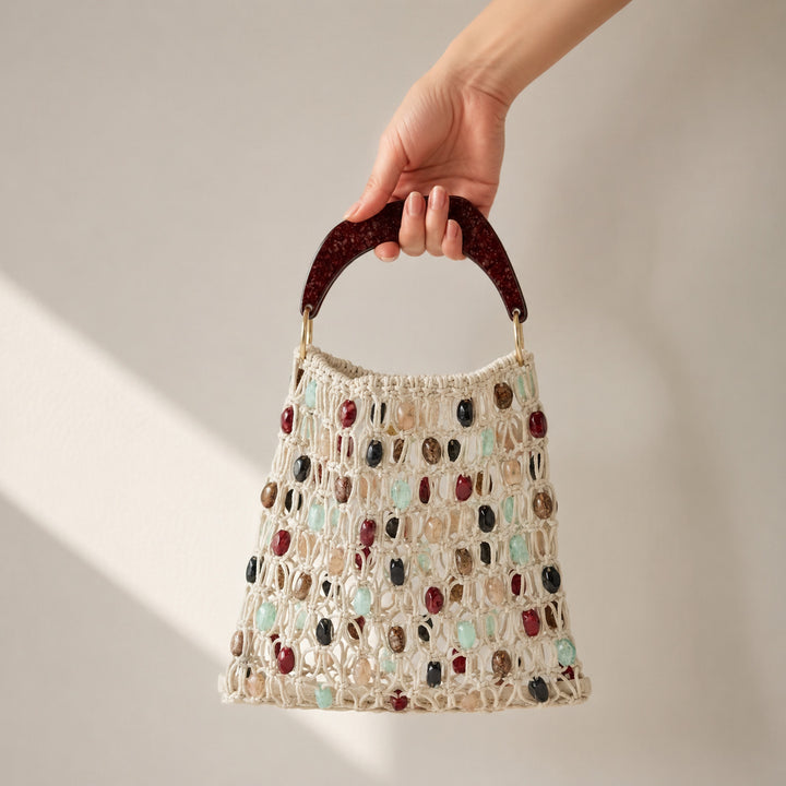Handcrafted designer shoulder bag with unique stone accents Bowlift