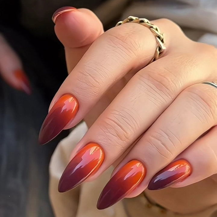 Acrylic nail set with luxurious color gradient and elegant lace accent Bowlift