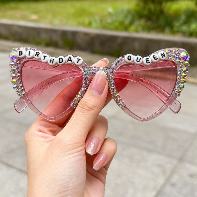 Decorative Rhinestone-Embellished Heart-Shaped Sunglasses Bowlift