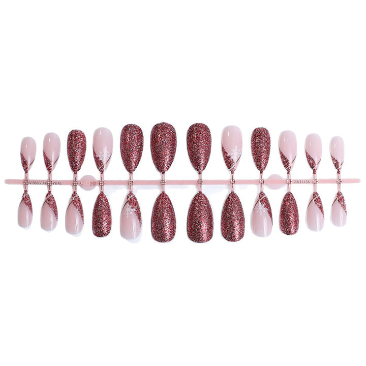 Glamorous Press-On Nail Set with Glitter Accent and Almond Shape Bowlift