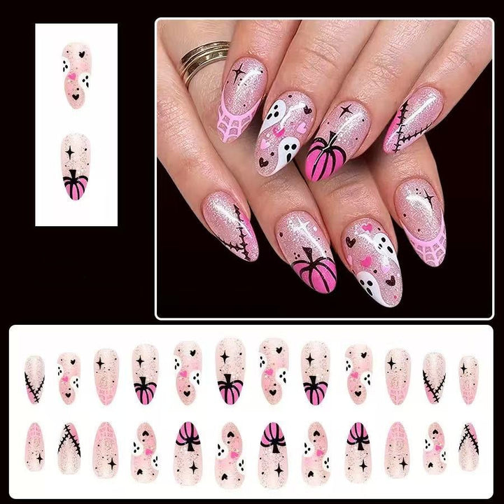 Nail art set with creative Halloween design and glitter Bowlift