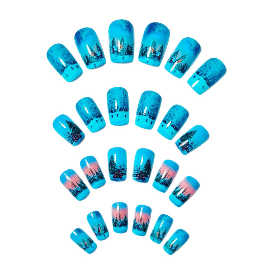 Artificial nails with festive winter landscape design Bowlift