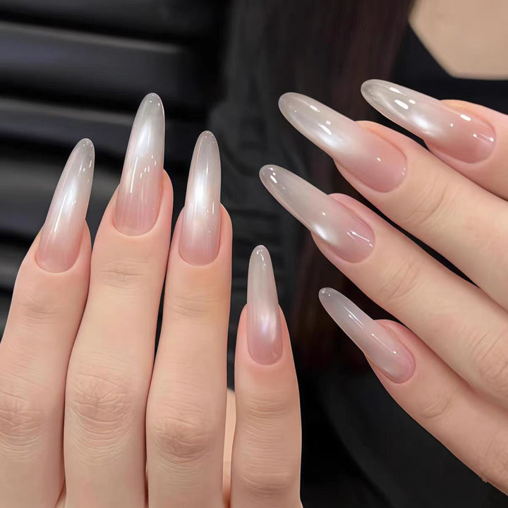 Glossy French Tip Press-On Nail Set Bowlift