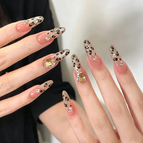 Decorative Long Stiletto Press-On Nails with Rhinestone Accents Bowlift