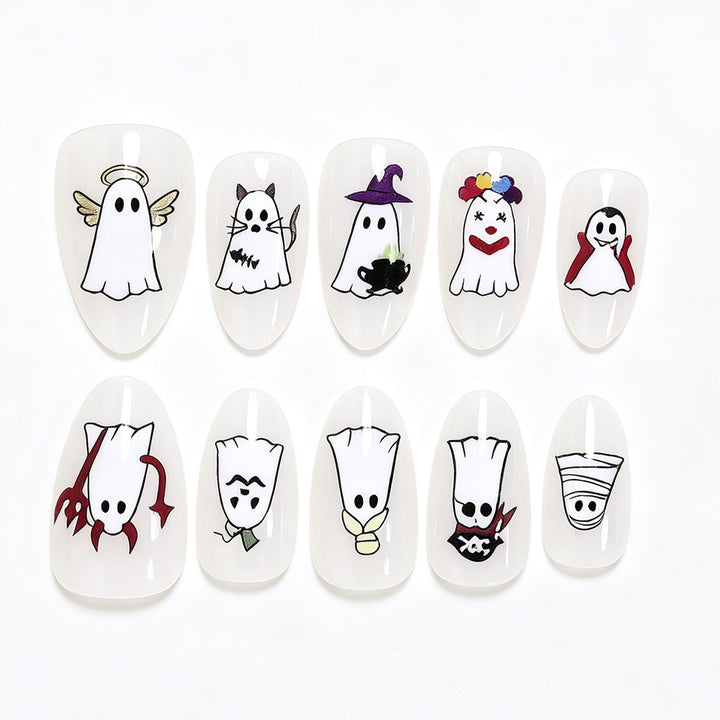 Halloween-Themed Ghost Design Press-On Nail Art Set Bowlift