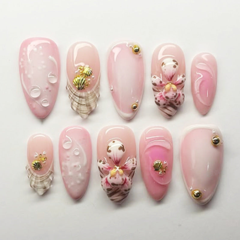 Elegant Floral Embellished Press-On Nail Set Bowlift