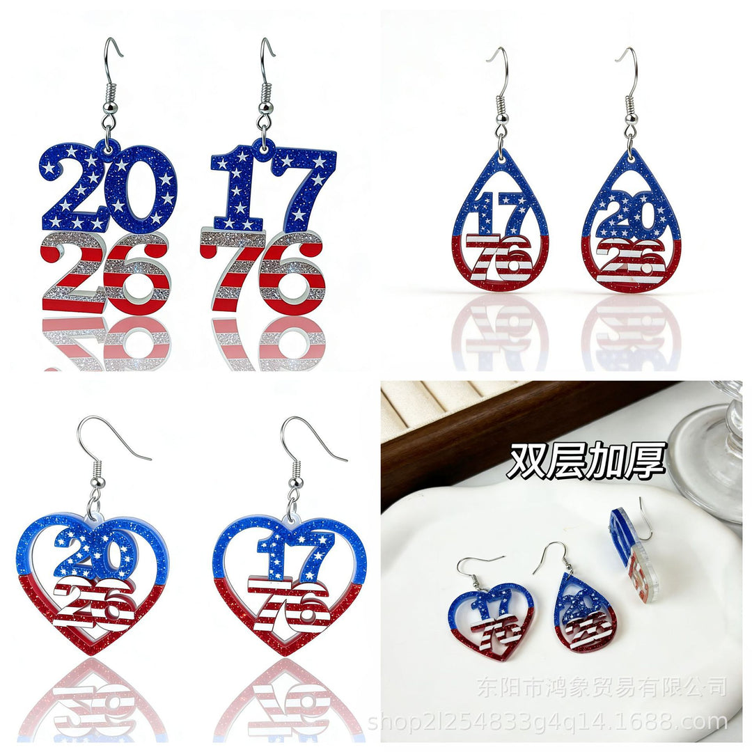 Women's nan patriotic heart dangle earrings with layered star stripe cutout and fishhook Bowlift