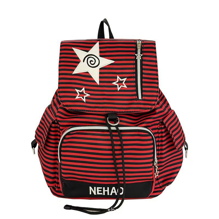 Multi-Pocket Striped Backpack Bowlift