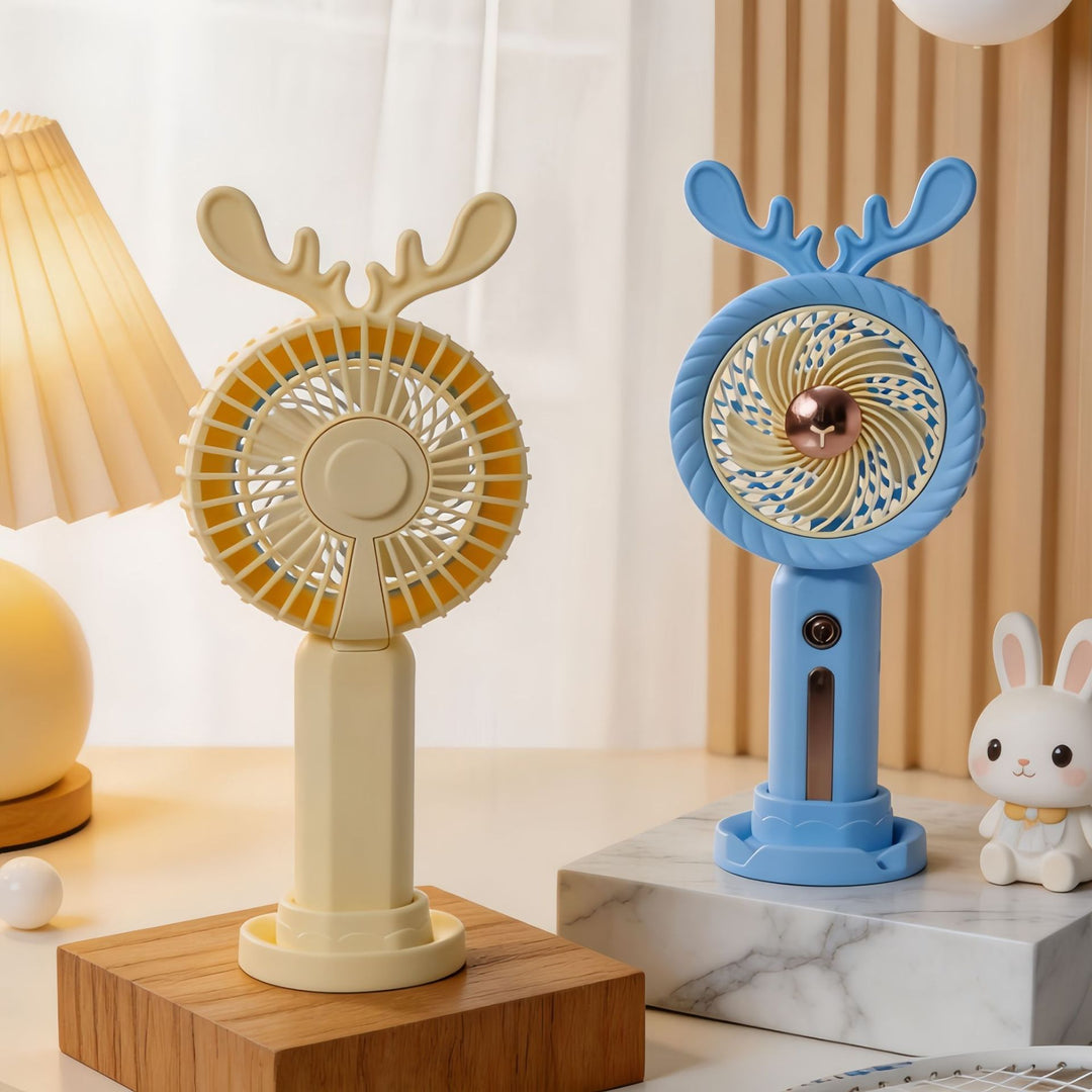 Women's Portable Hand Fan with Creative Antler Design Bowlift